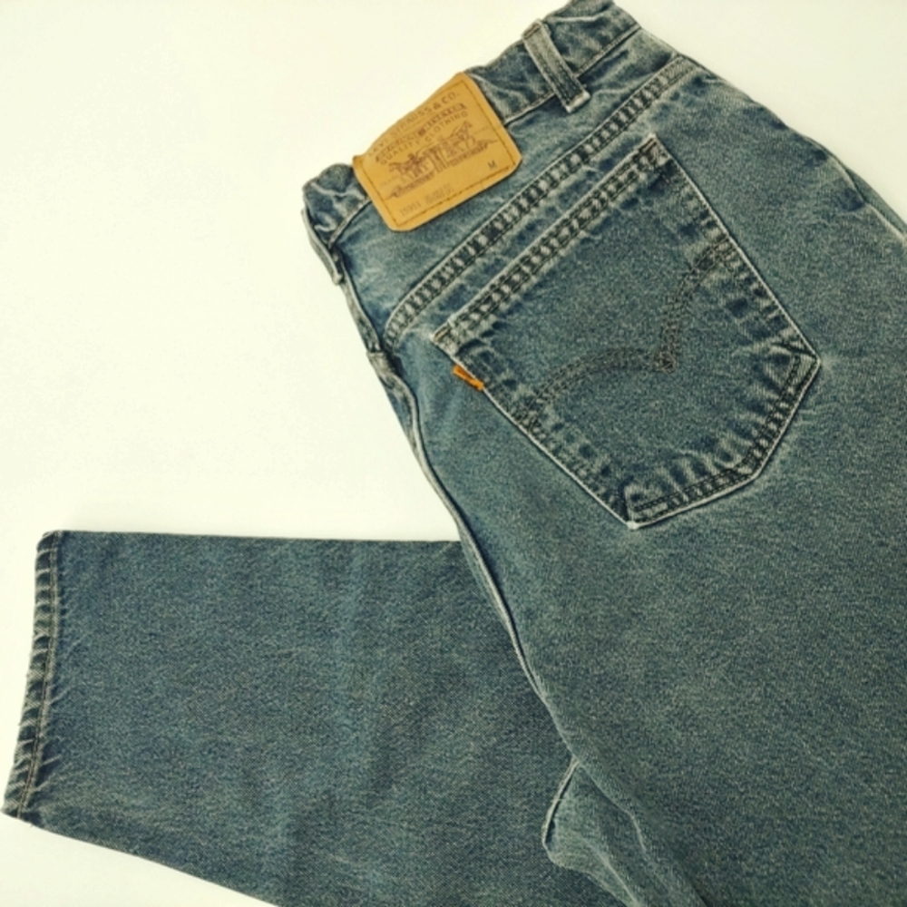 Vintage • Levi's • orange tab dark wash denim jeans size 16 relaxed fit taper le